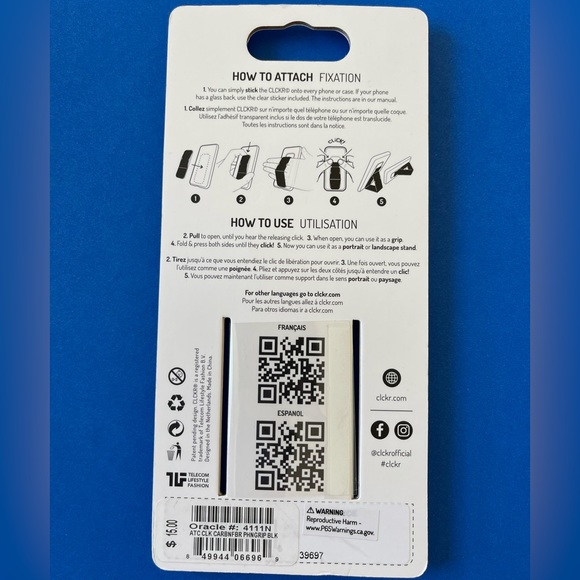 CLCKR Phone Grip & Stand - Black Stripe - Picture 3 of 4